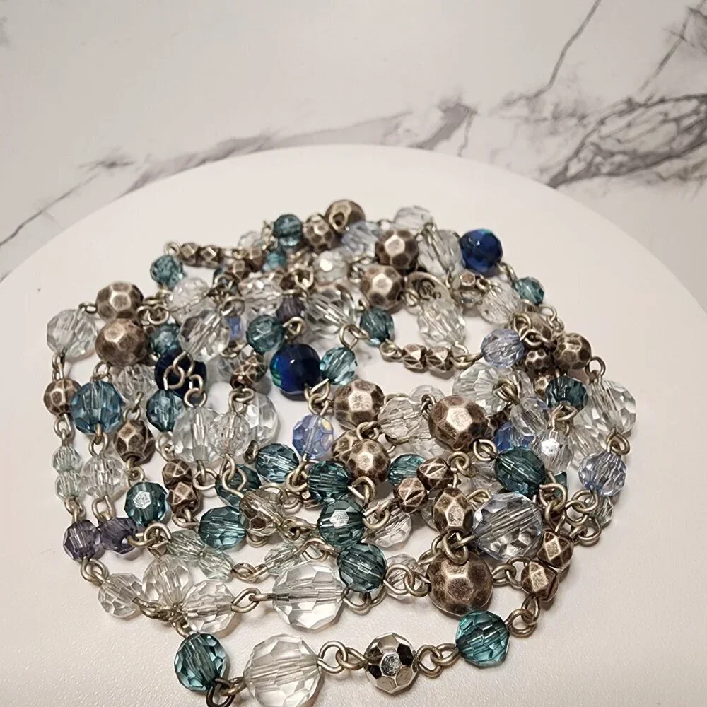Premier Designs Vintage Long Blue Crystal Necklace Fashion Jewelry